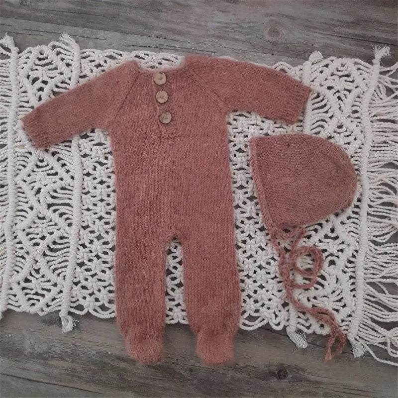 Newborn Photography Romper – Handmade Bodysuit with Bonnet - KinBuB