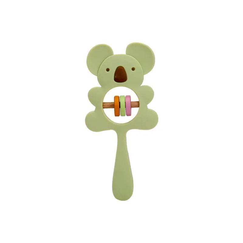 Baby Wooden Teether Rattle – Crochet Animal Newborn Toy - KinBuB