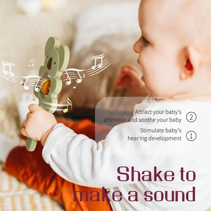 Baby Wooden Teether Rattle – Crochet Animal Newborn Toy - KinBuB