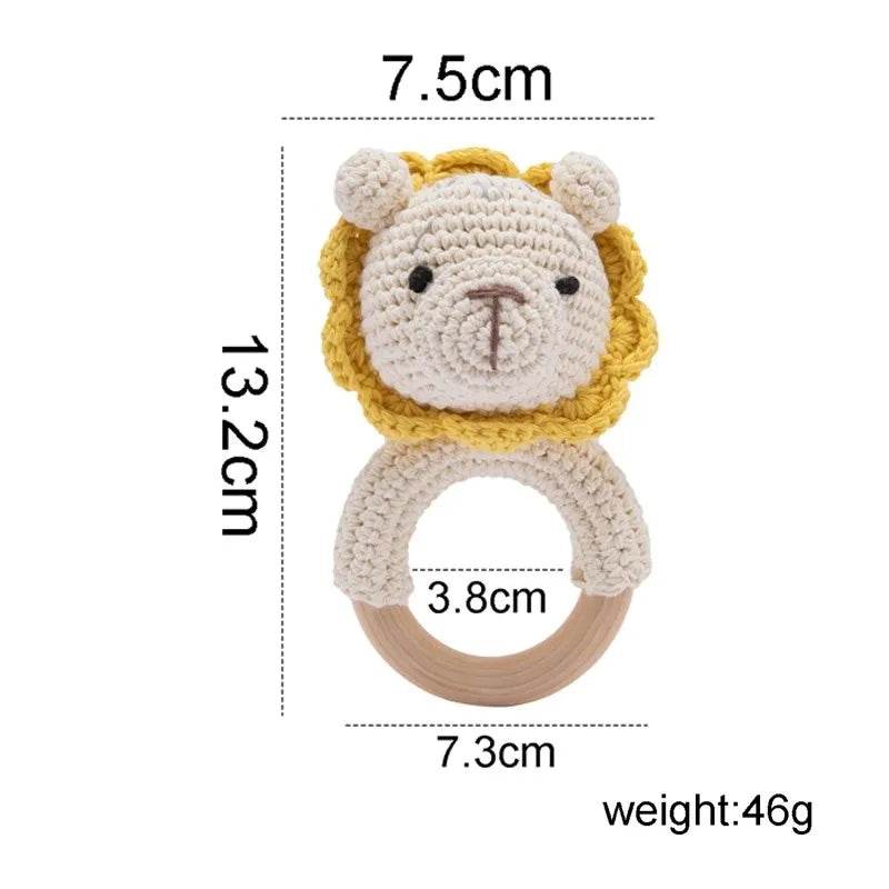 Baby Wooden Teether Rattle – Crochet Animal Newborn Toy - KinBuB