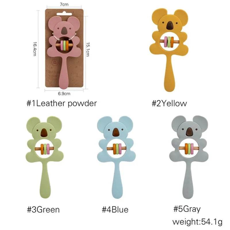 Baby Wooden Teether Rattle – Crochet Animal Newborn Toy - KinBuB