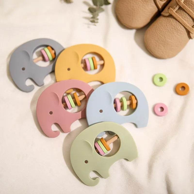 Baby Wooden Teether Rattle – Crochet Animal Newborn Toy - KinBuB