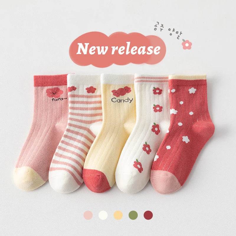 5pairs 1-14Years Moisture Wicking And Breathable Mid-tube Socks Simple Fashionable Style Breathable and Dry Sock Healthy&safe - KinBuB