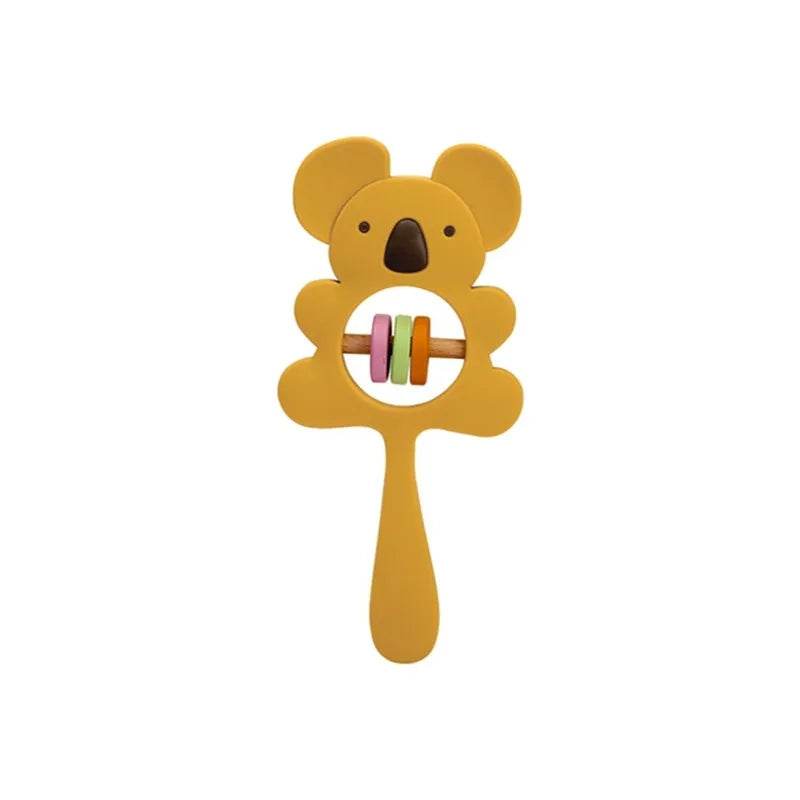 Baby Wooden Teether Rattle – Crochet Animal Newborn Toy - KinBuB