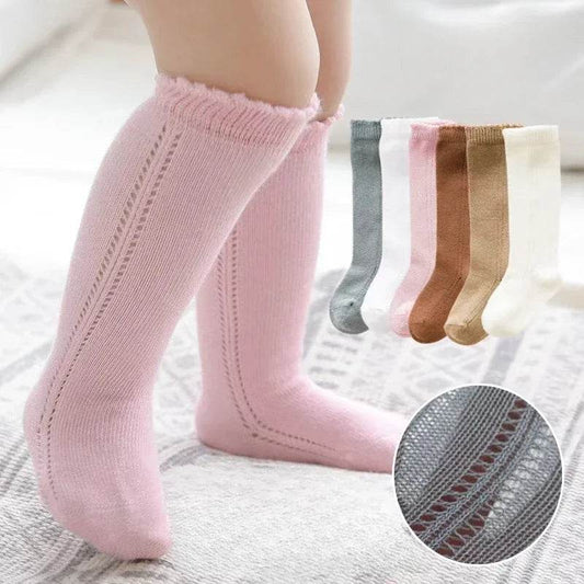 Cotton Baby Knee Socks – White Long Tube Socks for Kids - KinBuB