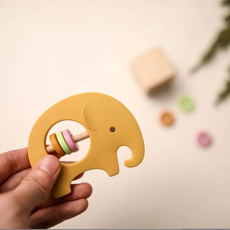 Baby Wooden Teether Rattle – Crochet Animal Newborn Toy - KinBuB