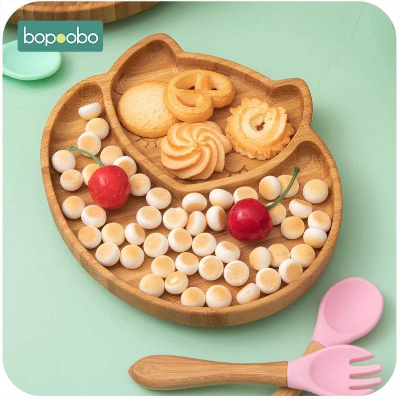 Cartoon Bamboo Baby Dinnerware – Suction Bowl & Utensils Set - KinBuB