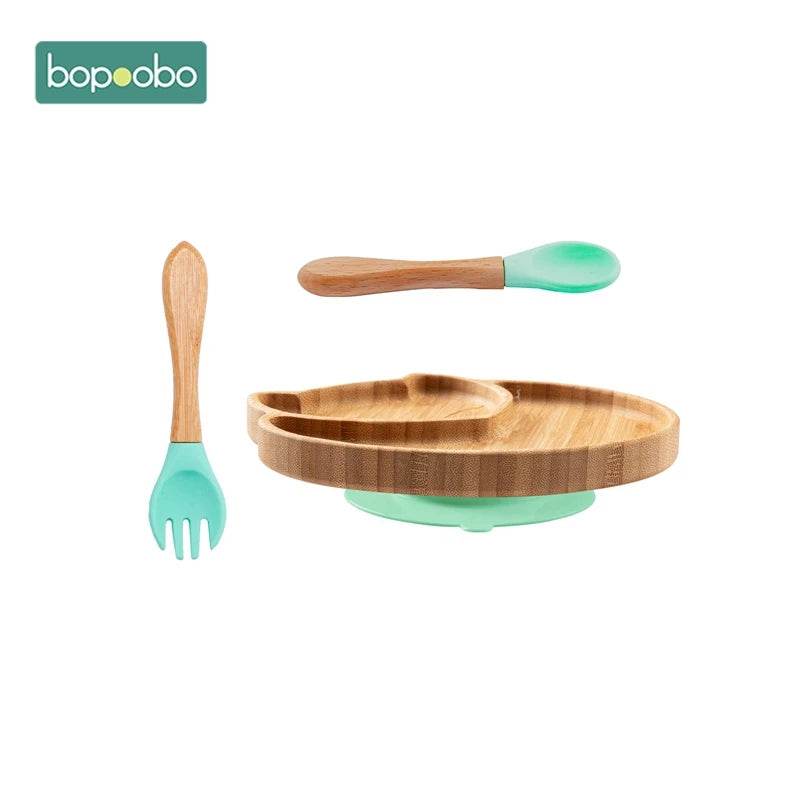 Cartoon Bamboo Baby Dinnerware – Suction Bowl & Utensils Set - KinBuB