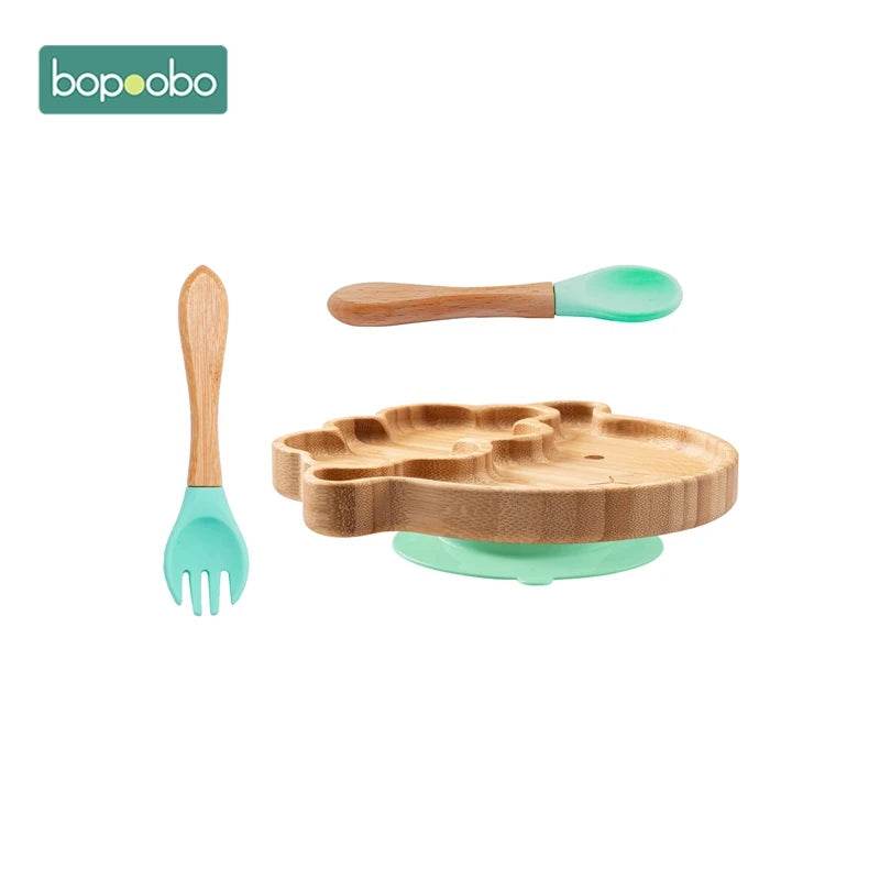 Cartoon Bamboo Baby Dinnerware – Suction Bowl & Utensils Set - KinBuB