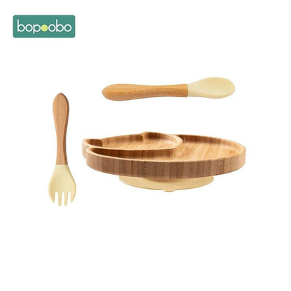 Cartoon Bamboo Baby Dinnerware – Suction Bowl & Utensils Set - KinBuB