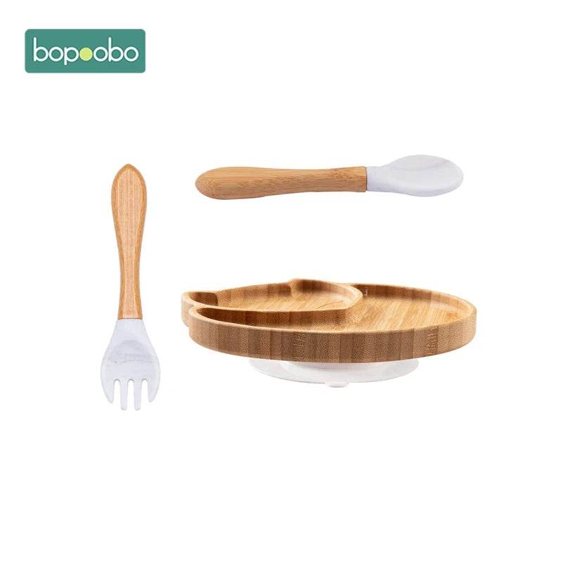 Cartoon Bamboo Baby Dinnerware – Suction Bowl & Utensils Set - KinBuB