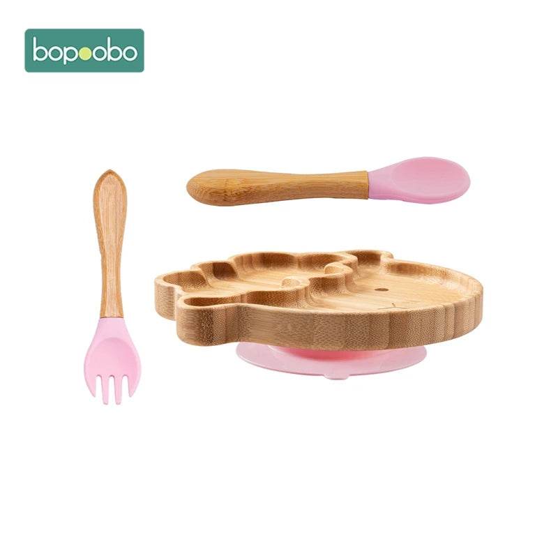 Cartoon Bamboo Baby Dinnerware – Suction Bowl & Utensils Set - KinBuB