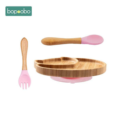 Cartoon Bamboo Baby Dinnerware – Suction Bowl & Utensils Set - KinBuB