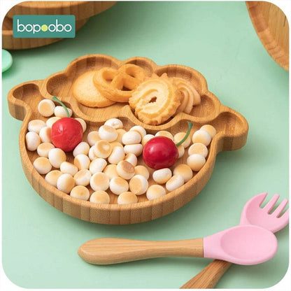 Cartoon Bamboo Baby Dinnerware – Suction Bowl & Utensils Set - KinBuB