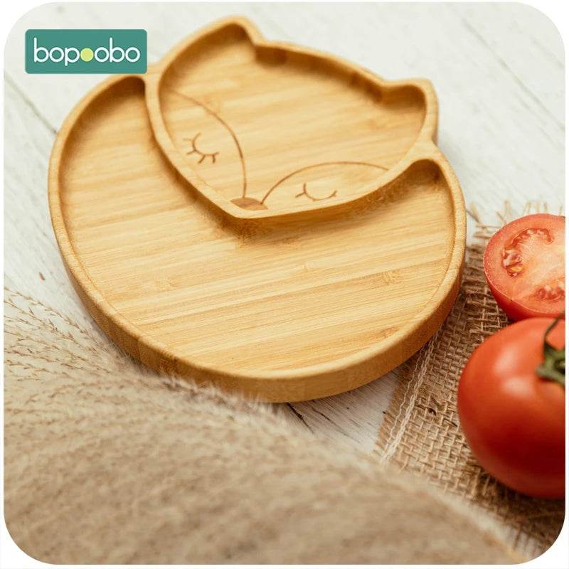 Cartoon Bamboo Baby Dinnerware – Suction Bowl & Utensils Set - KinBuB