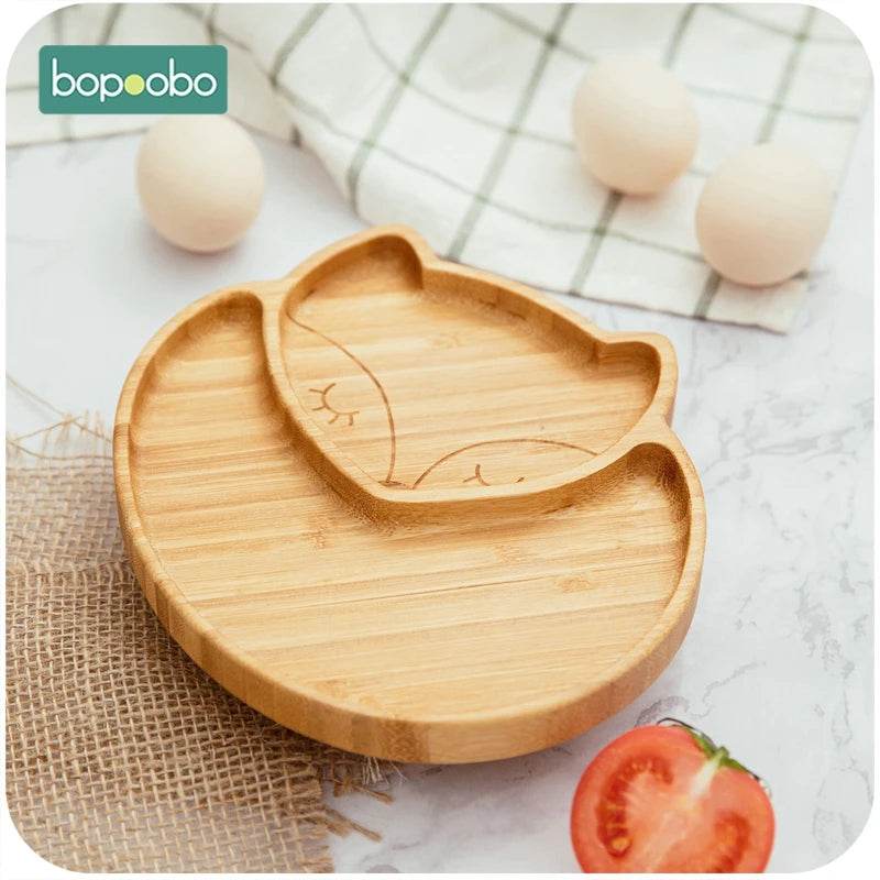 Cartoon Bamboo Baby Dinnerware – Suction Bowl & Utensils Set - KinBuB