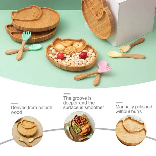Cartoon Bamboo Baby Dinnerware – Suction Bowl & Utensils Set - KinBuB
