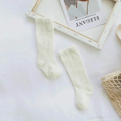 Cotton Baby Knee Socks – White Long Tube Socks for Kids - KinBuB