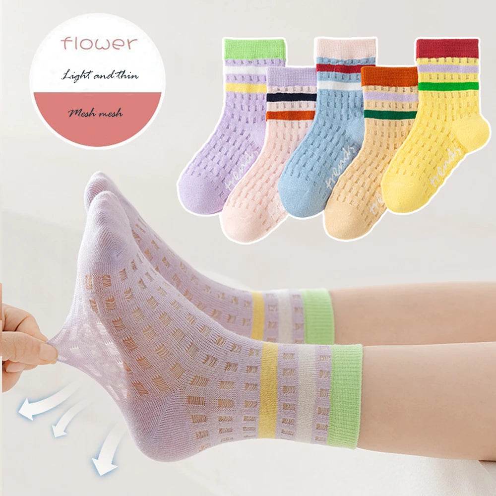 Girls Breathable Mesh Socks – Cartoon Thin Socks 1–16 Years - KinBuB