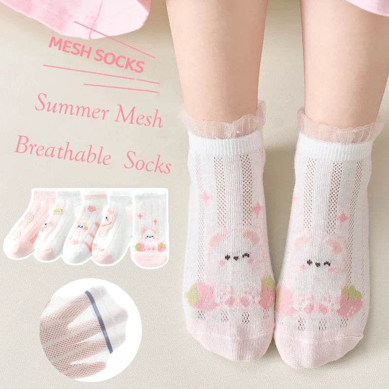 Girls Breathable Mesh Socks – Cartoon Thin Socks 1–16 Years - KinBuB