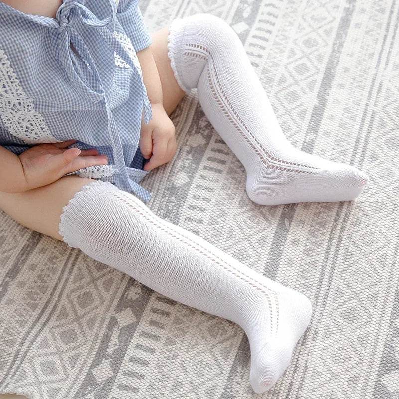 Cotton Baby Knee Socks – White Long Tube Socks for Kids - KinBuB