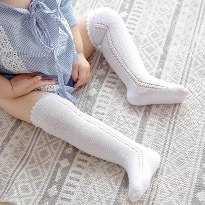Cotton Baby Knee Socks – White Long Tube Socks for Kids - KinBuB