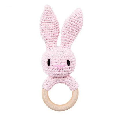 Baby Wooden Teether Rattle – Crochet Animal Newborn Toy - KinBuB