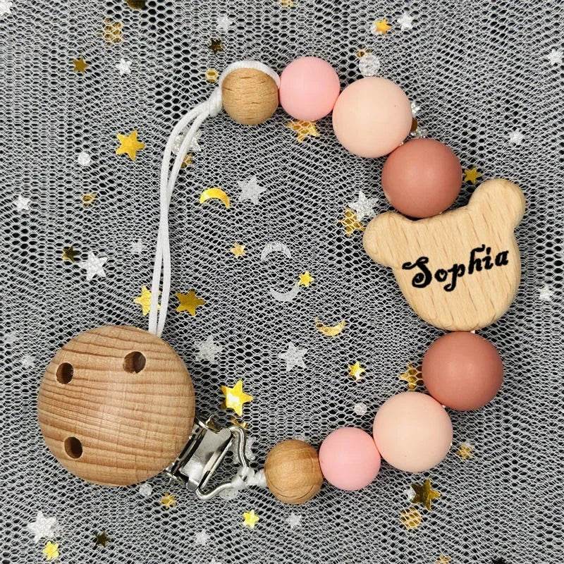 Custom Baby Pacifier Chain – Name Clip with Teether Pendant - KinBuB