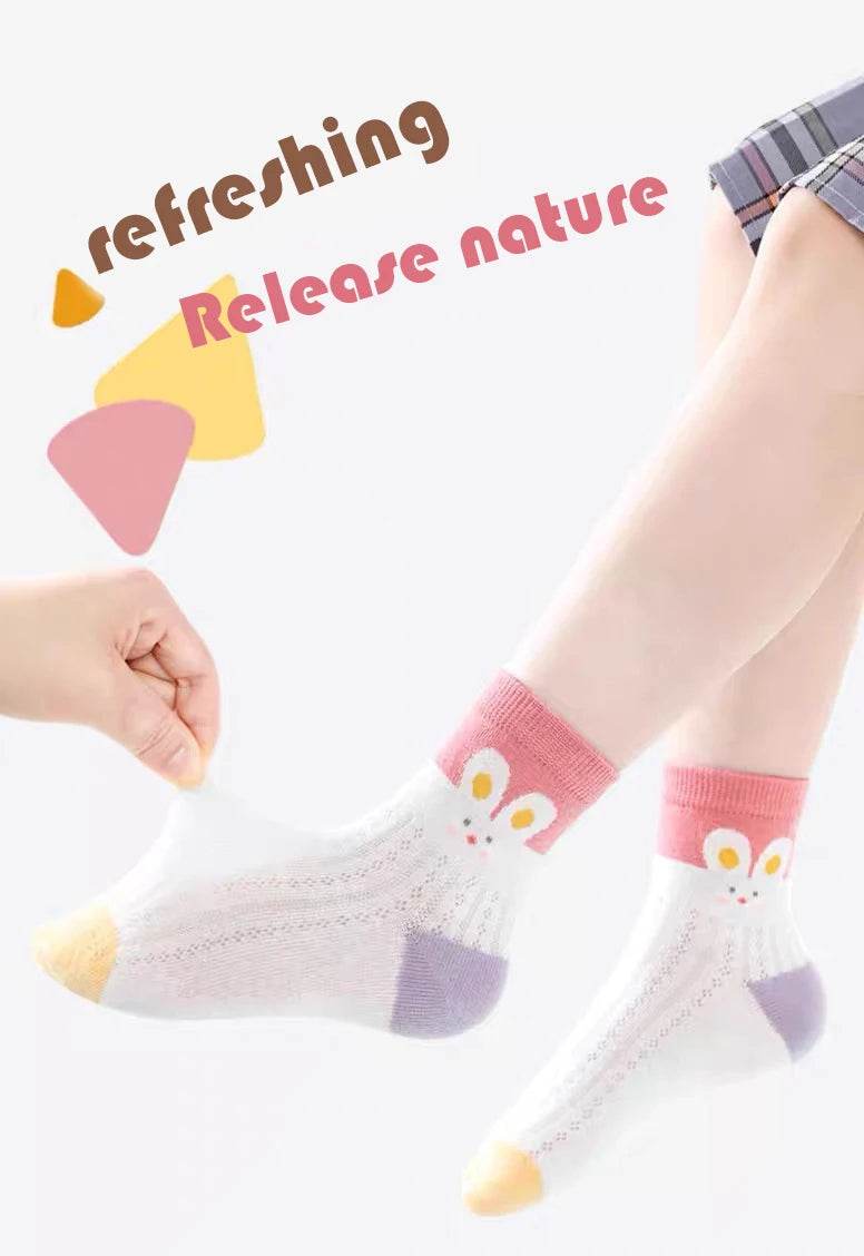 Girls Breathable Mesh Socks – Cartoon Thin Socks 1–16 Years - KinBuB