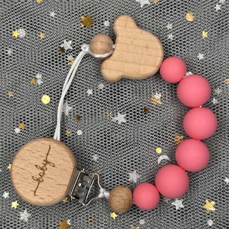 Custom Baby Pacifier Chain – Name Clip with Teether Pendant - KinBuB