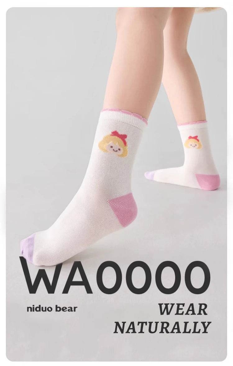 5pairs 1-14Years Moisture Wicking And Breathable Mid-tube Socks Simple Fashionable Style Breathable and Dry Sock Healthy&safe - KinBuB