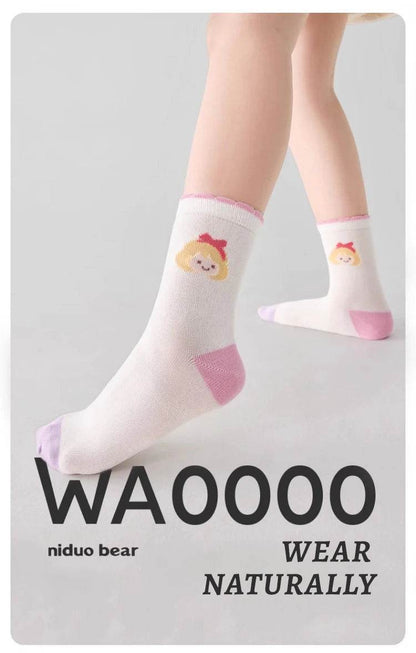 5pairs 1-14Years Moisture Wicking And Breathable Mid-tube Socks Simple Fashionable Style Breathable and Dry Sock Healthy&safe - KinBuB