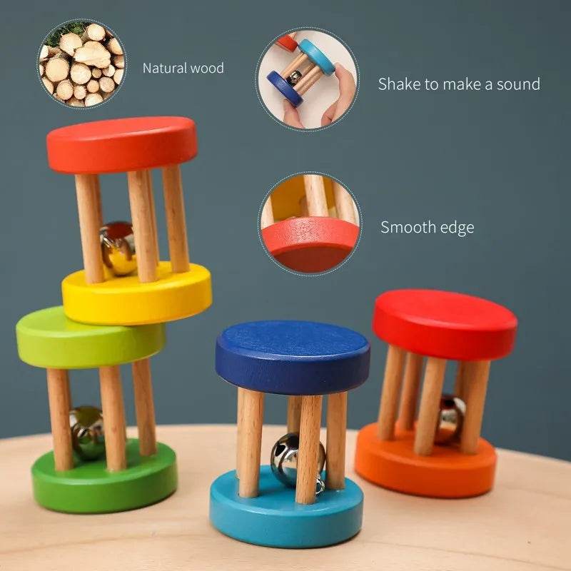 Baby Wooden Teether Rattle – Crochet Animal Newborn Toy - KinBuB