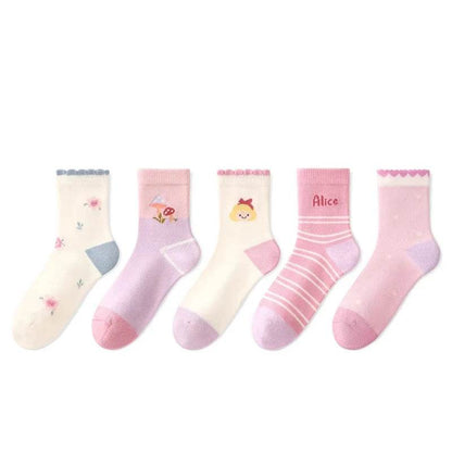 5pairs 1-14Years Moisture Wicking And Breathable Mid-tube Socks Simple Fashionable Style Breathable and Dry Sock Healthy&safe - KinBuB