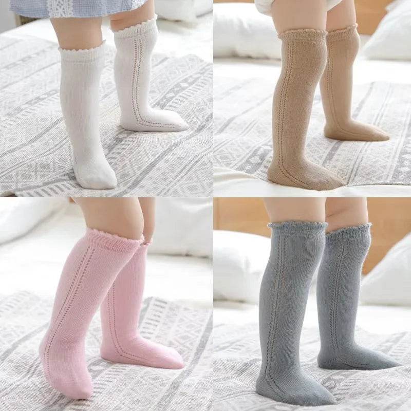 Cotton Baby Knee Socks – White Long Tube Socks for Kids - KinBuB