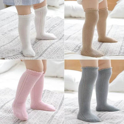 Cotton Baby Knee Socks – White Long Tube Socks for Kids - KinBuB