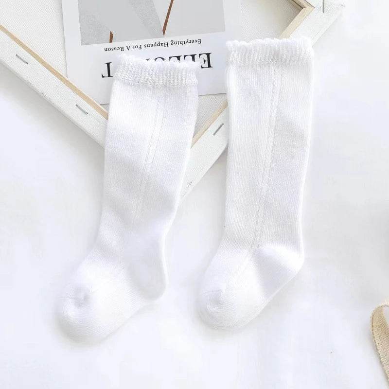 Cotton Baby Knee Socks – White Long Tube Socks for Kids - KinBuB
