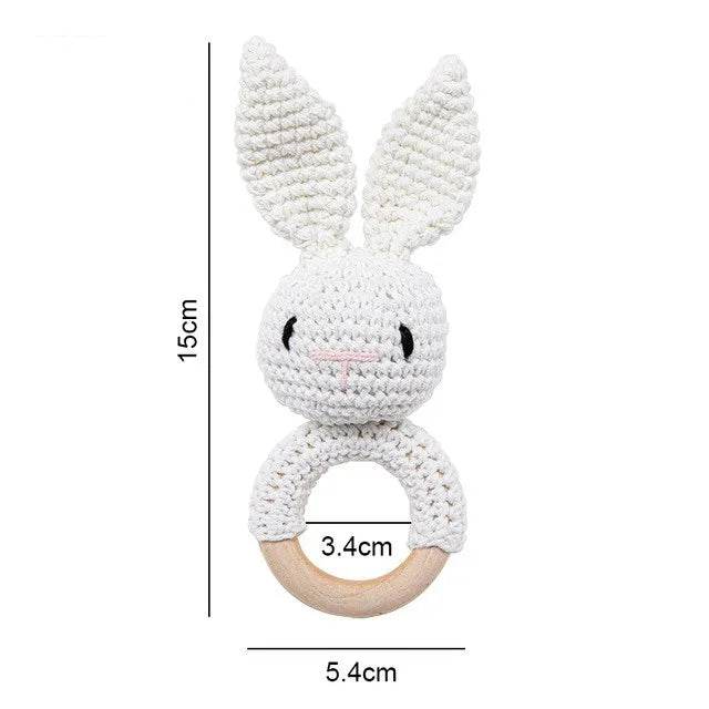 Baby Wooden Teether Rattle – Crochet Animal Newborn Toy - KinBuB