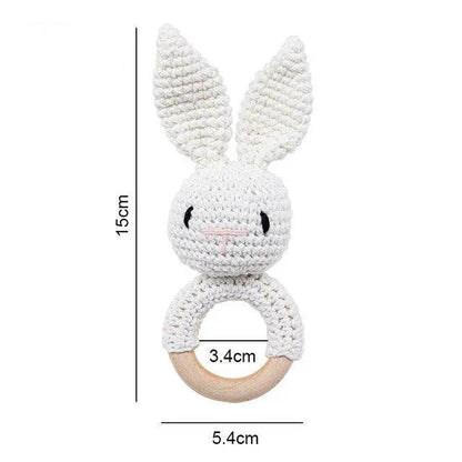 Baby Wooden Teether Rattle – Crochet Animal Newborn Toy - KinBuB