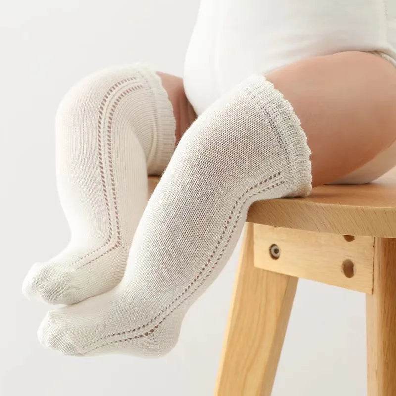 Cotton Baby Knee Socks – White Long Tube Socks for Kids - KinBuB
