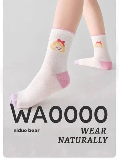 5pairs 1-14Years Moisture Wicking And Breathable Mid-tube Socks Simple Fashionable Style Breathable and Dry Sock Healthy&safe - KinBuB