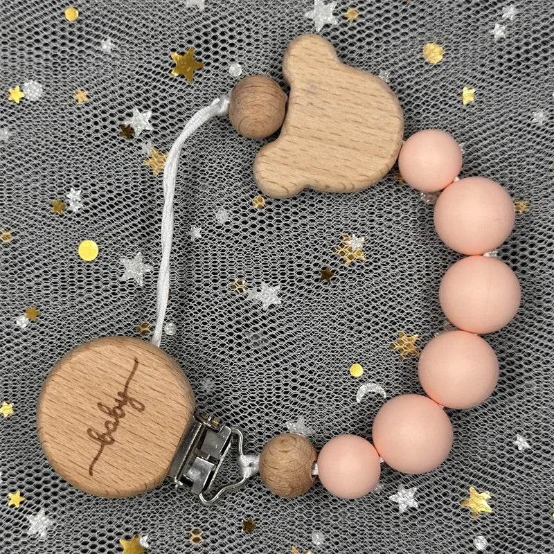 Custom Baby Pacifier Chain – Name Clip with Teether Pendant - KinBuB