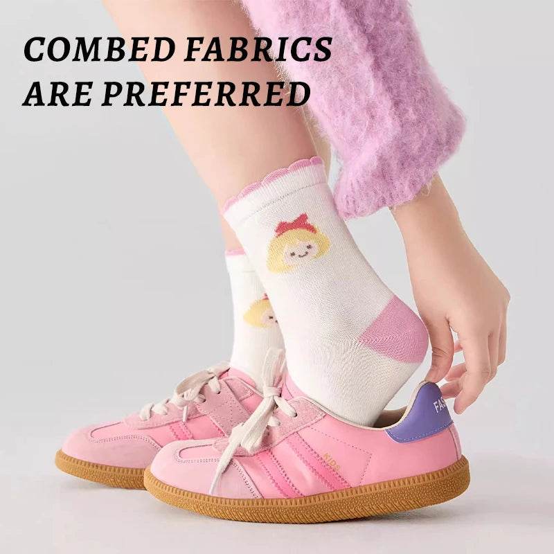 5pairs 1-14Years Moisture Wicking And Breathable Mid-tube Socks Simple Fashionable Style Breathable and Dry Sock Healthy&safe - KinBuB