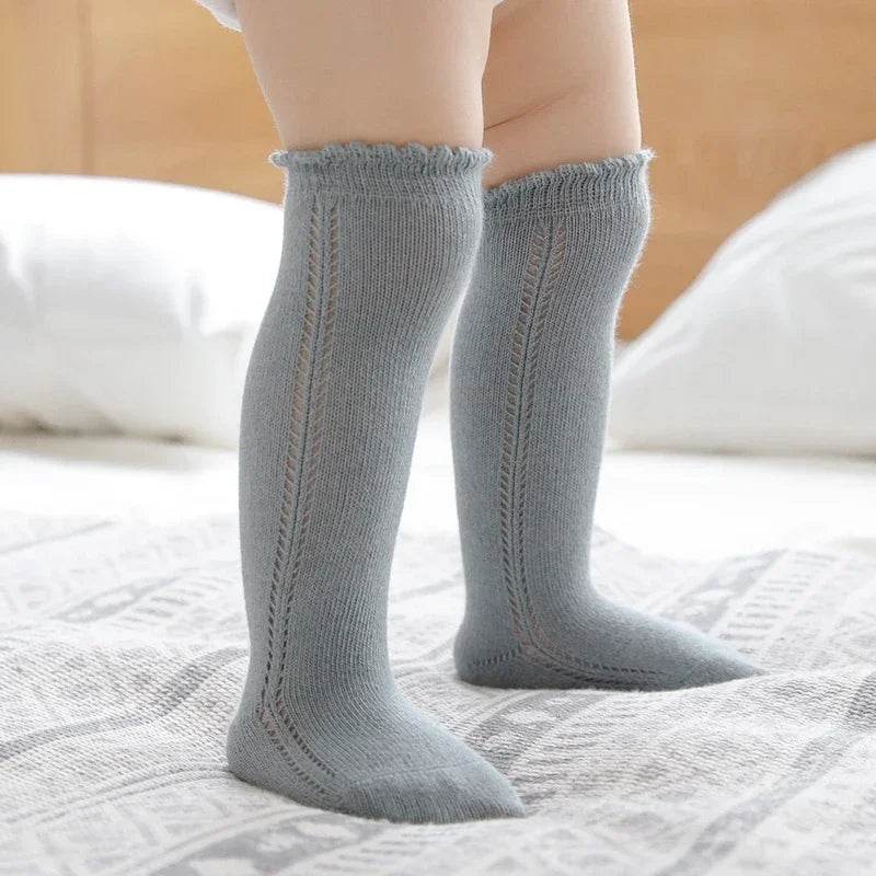 Cotton Baby Knee Socks – White Long Tube Socks for Kids - KinBuB