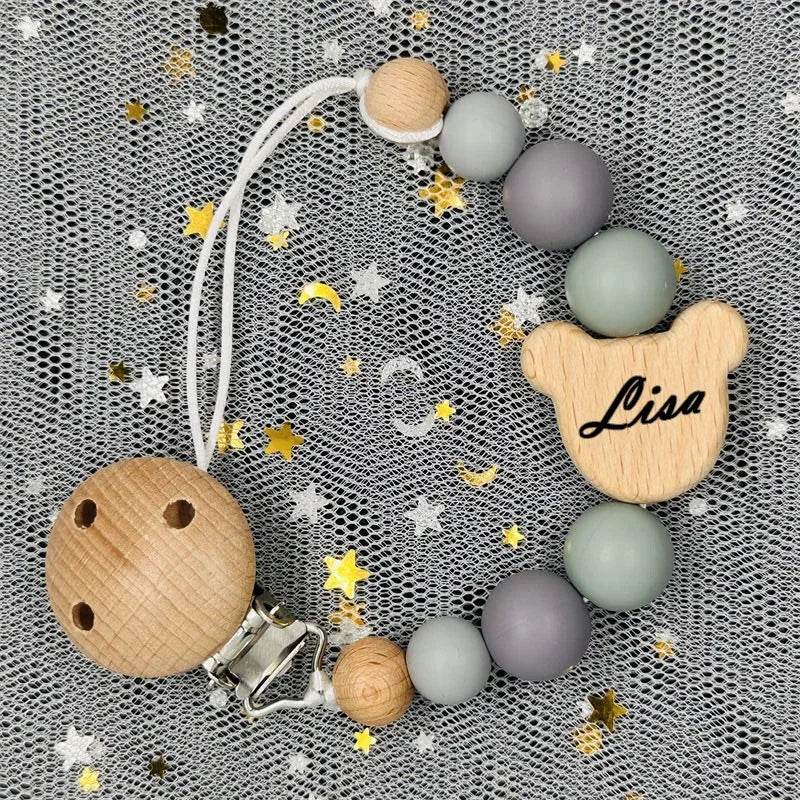 Custom Baby Pacifier Chain – Name Clip with Teether Pendant - KinBuB