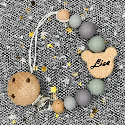 Custom Baby Pacifier Chain – Name Clip with Teether Pendant - KinBuB
