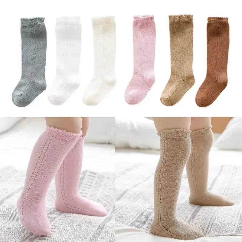 Cotton Baby Knee Socks – White Long Tube Socks for Kids - KinBuB