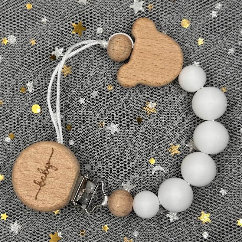 Custom Baby Pacifier Chain – Name Clip with Teether Pendant - KinBuB