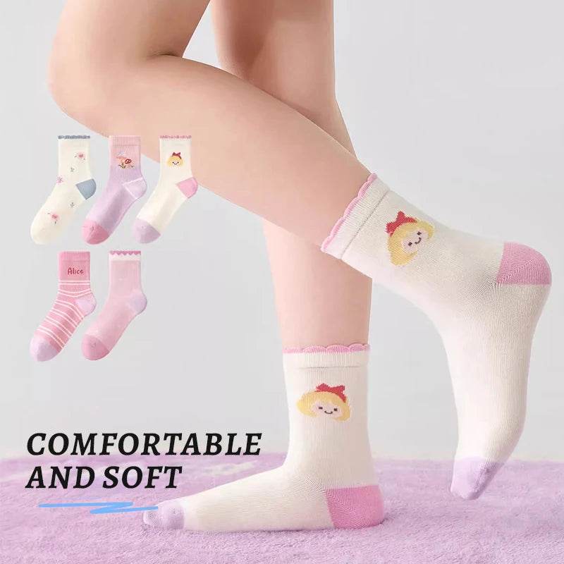 5pairs 1-14Years Moisture Wicking And Breathable Mid-tube Socks Simple Fashionable Style Breathable and Dry Sock Healthy&safe - KinBuB