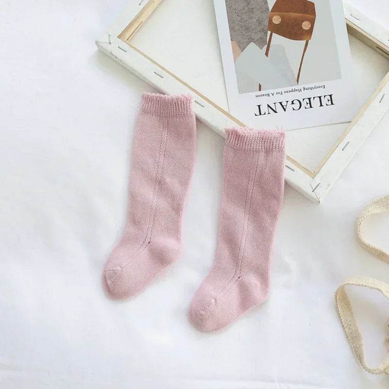 Cotton Baby Knee Socks – White Long Tube Socks for Kids - KinBuB